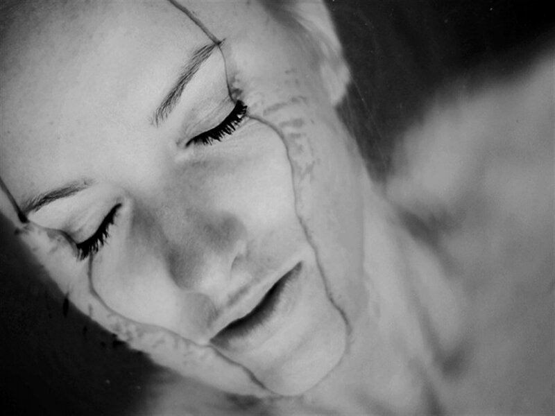 Woman with Cracked Face — Black, Dramatic, Photograph