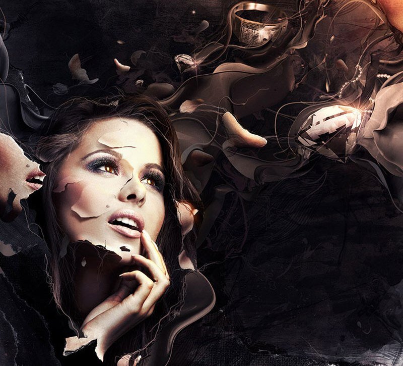 Woman with Cracked Face — Black, Dramatic