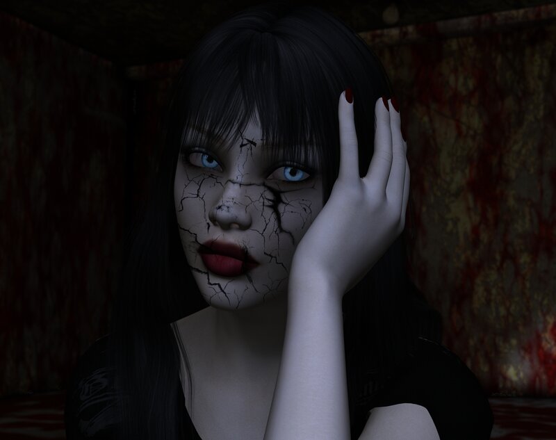 Woman with Cracked Face — Black