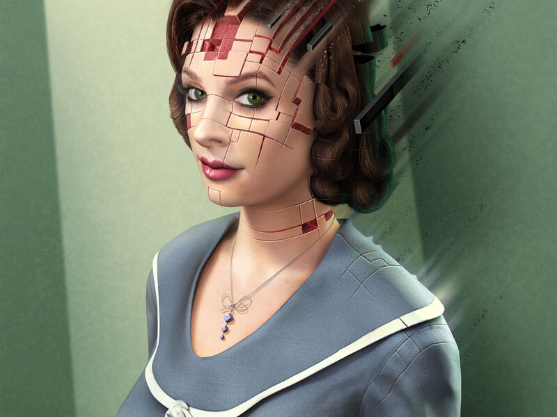 Woman with Cracked Face — Green