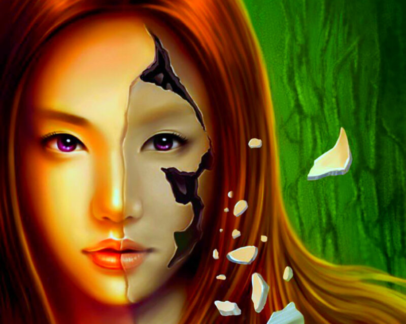 Woman with Cracked Face — Red