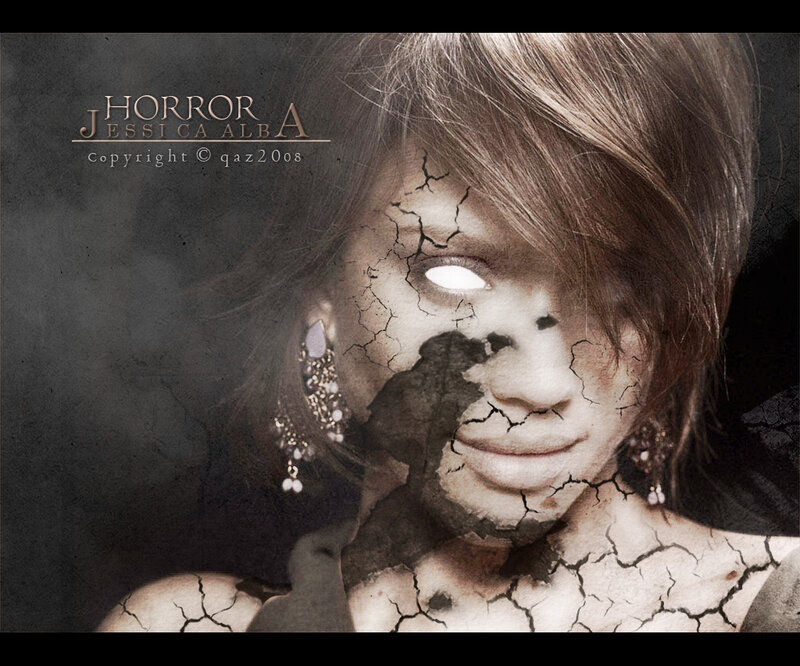 Woman with Cracked Skin — Black, Dramatic, Eerie