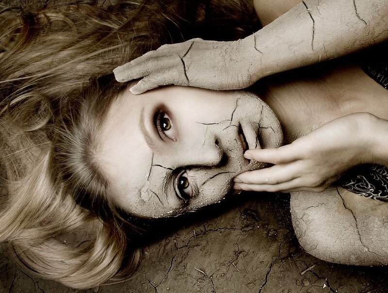 Woman with Cracked Skin — Brown, Dramatic, Photograph