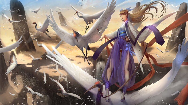 Woman with Cranes — Purple