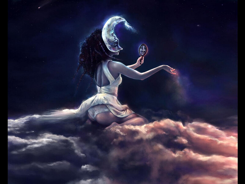 Woman with Crescent Moon Head