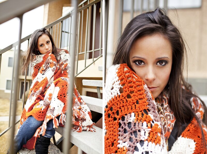 woman with crocheted blanket