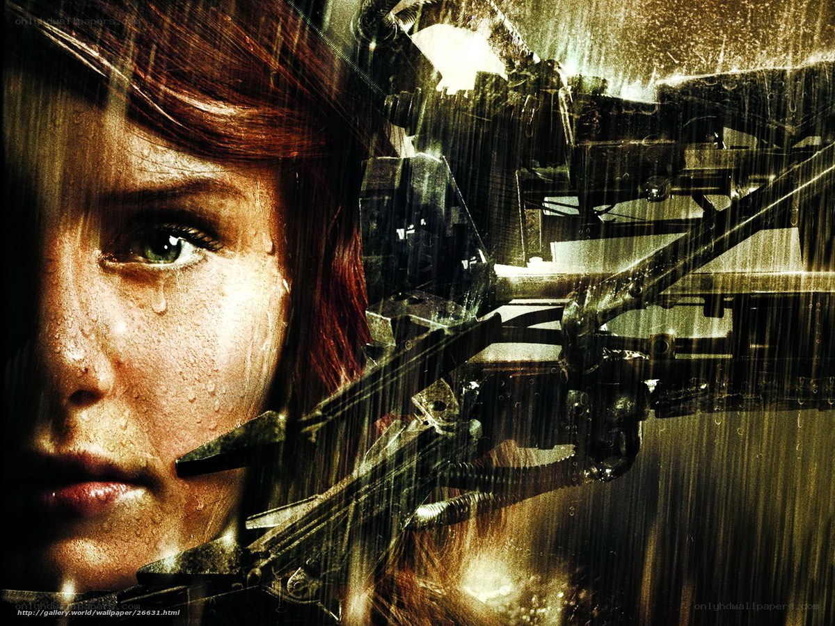 woman with crossbow in rain