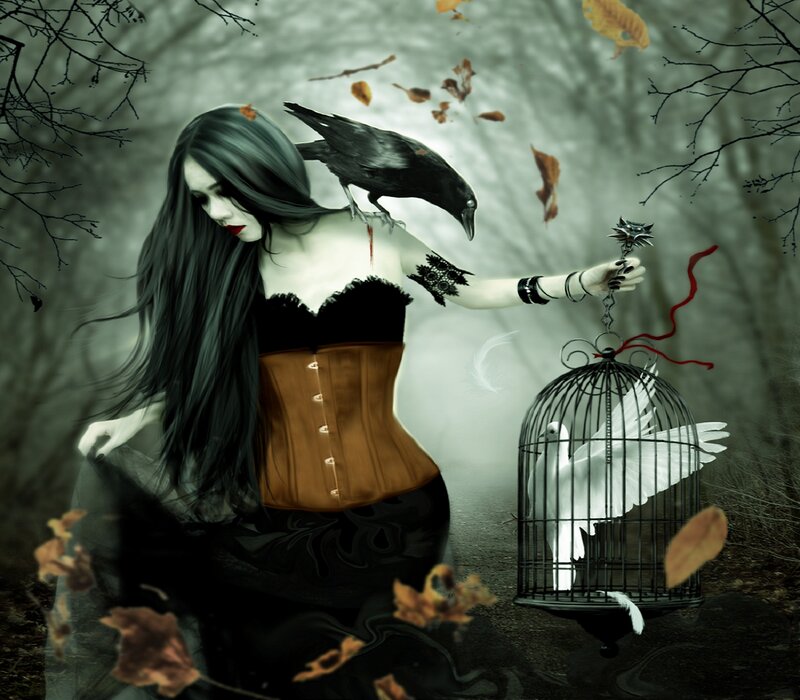 Woman with Crow and Birdcage