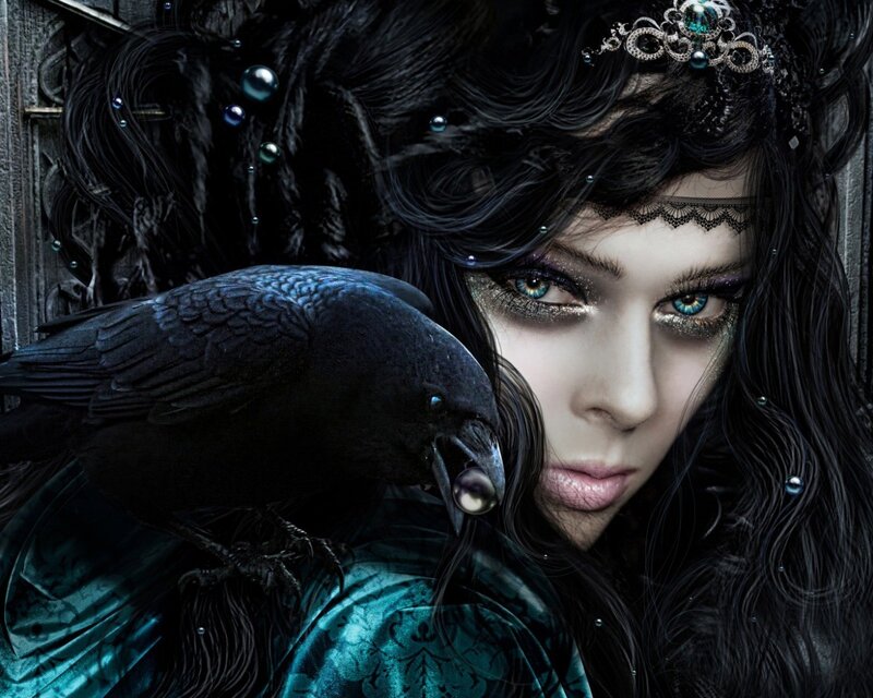 woman with crow and blue eyes