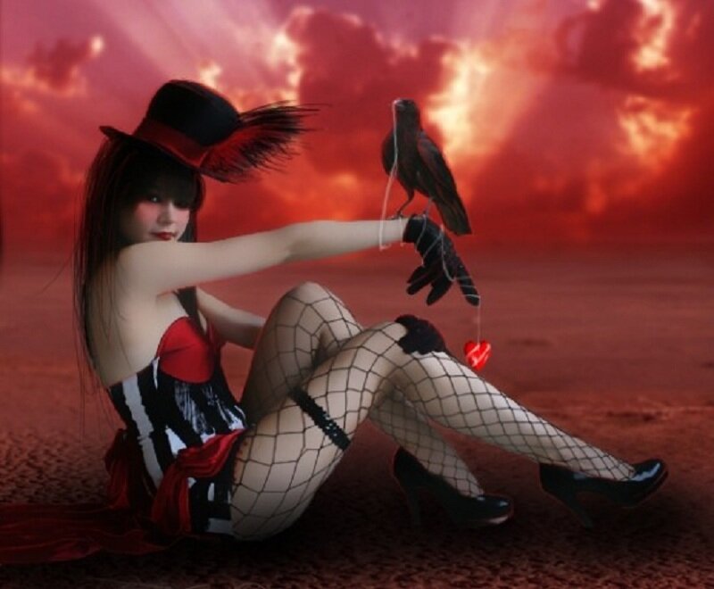 woman with crow and heart