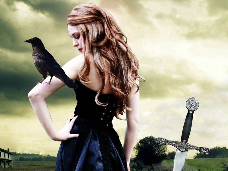Woman with Crow and Sword — Black