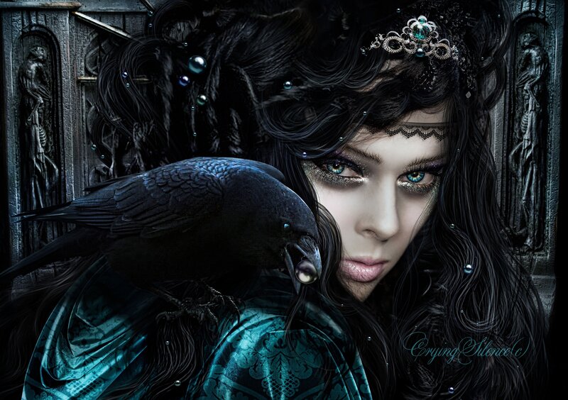 woman with crow and tiara