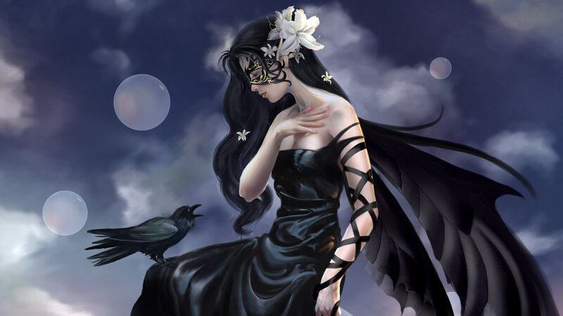 woman with crow and wings