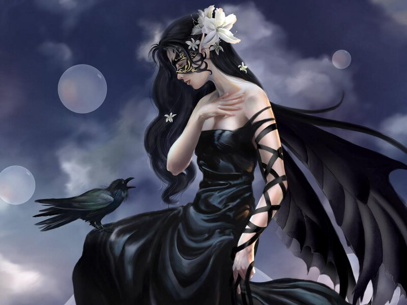 Woman with crow and wings