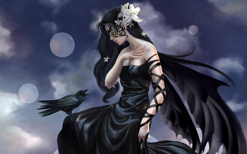 woman with crow and wings