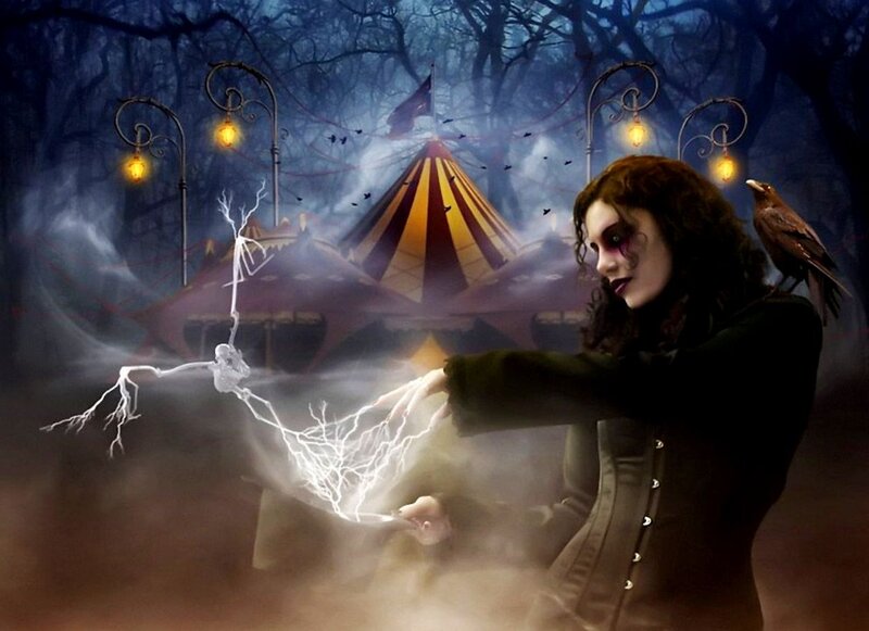 Woman with Crow — Black, Dark, Night
