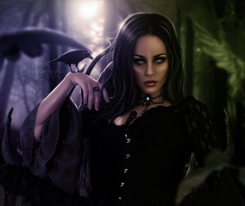 Woman with Crow — Black, Dark