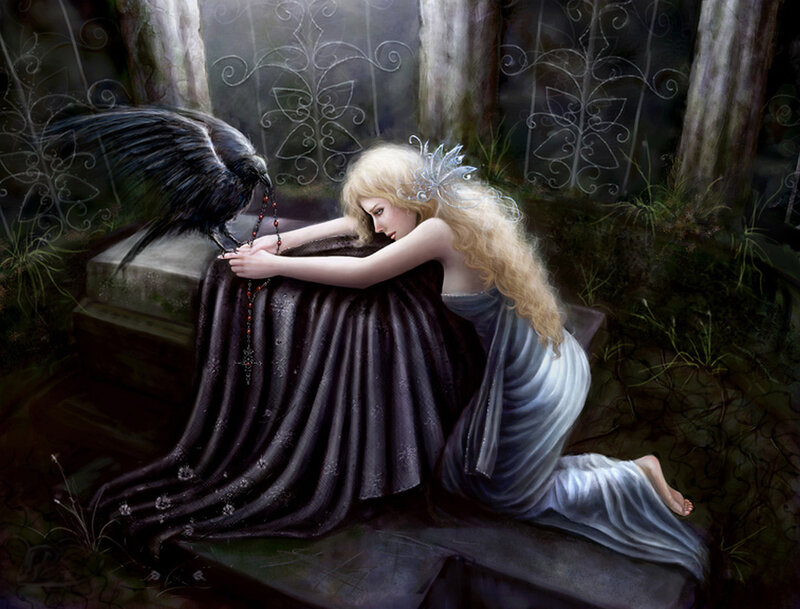 Woman with Crow — Black, Somber