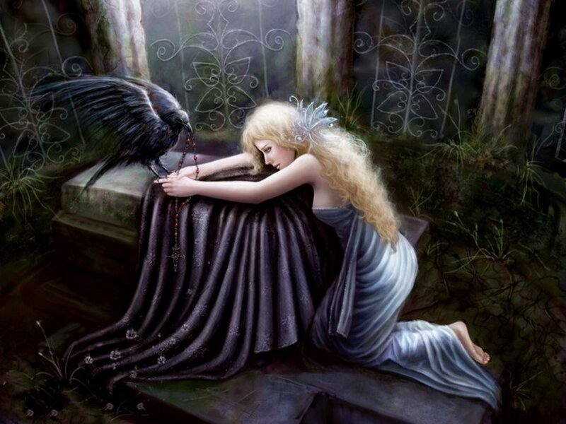 Woman with Crow — Black