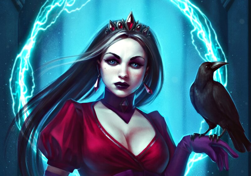 Woman with Crow — Blue, Dramatic, Digital Art