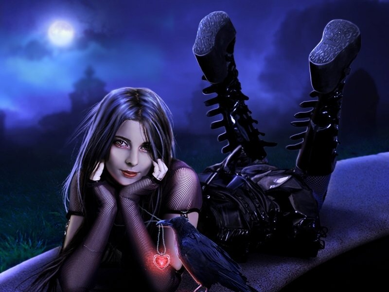 Woman with Crow — Blue
