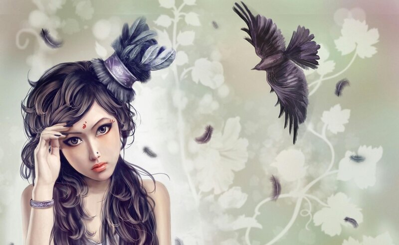 woman with crow feathers