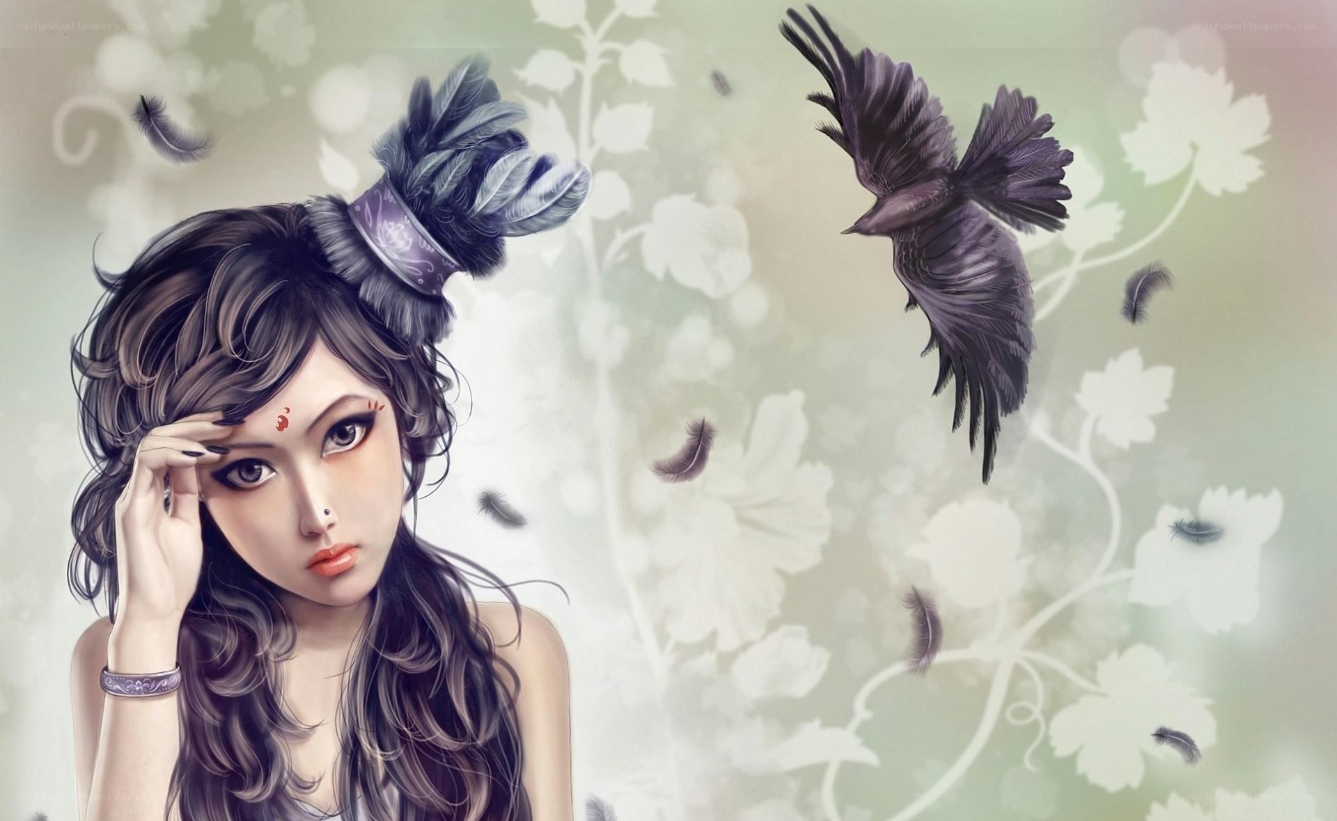 woman with crow feathers