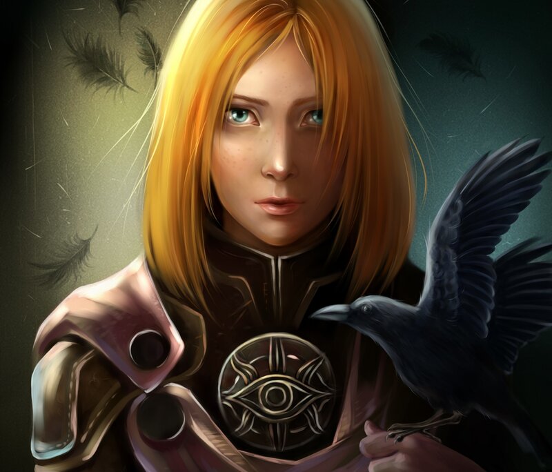 Woman with Crow — Gold