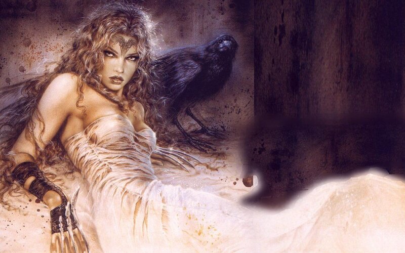 woman with crow in dark room