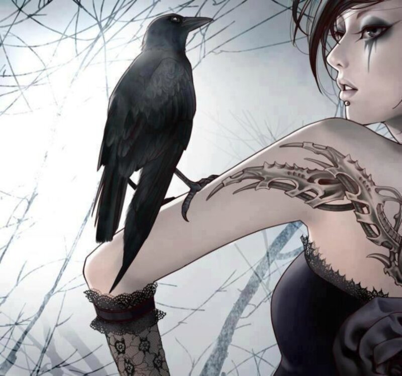 Woman with Crow on Arm — Black