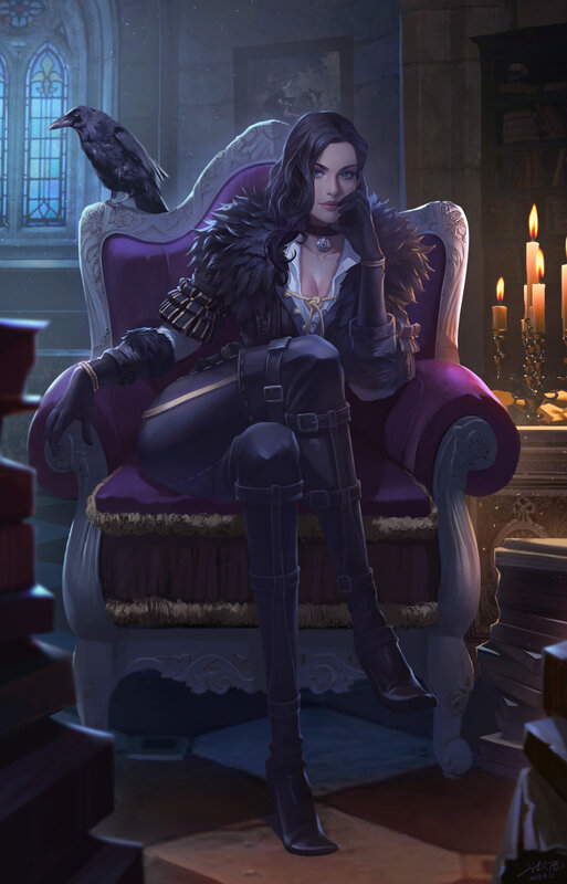 Woman with Crow on Chair