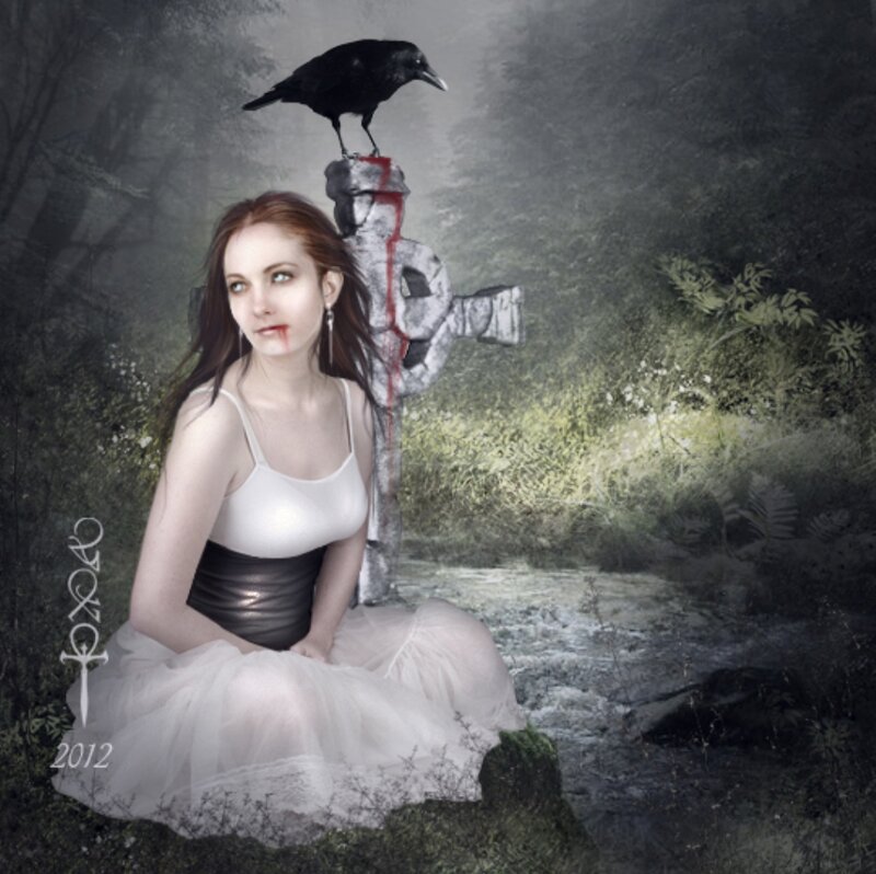 Woman with Crow on Cross — Gray