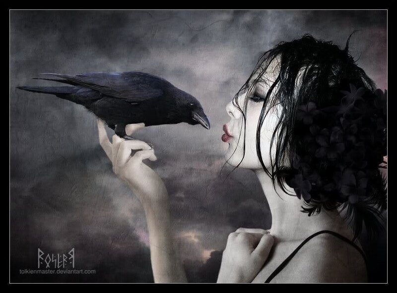 woman with crow on hand