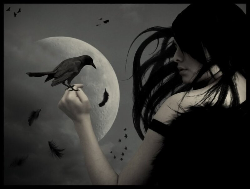 Woman with Crow on Hand — Black