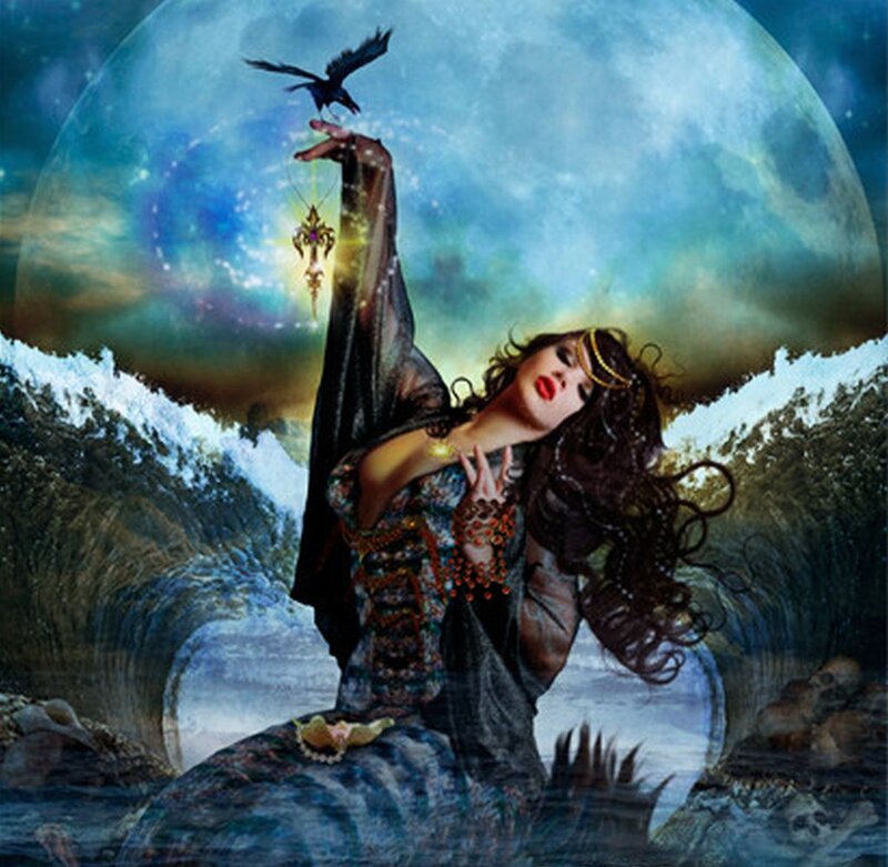 Woman with Crow on Hand — Blue