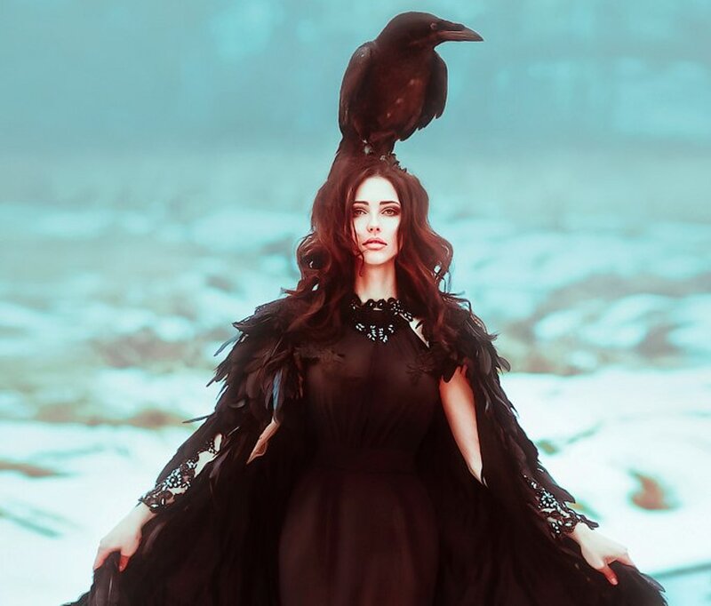 Woman with Crow on Head