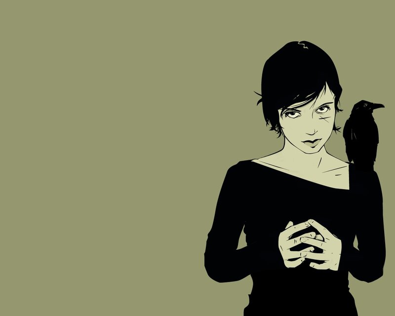 woman with crow on shoulder