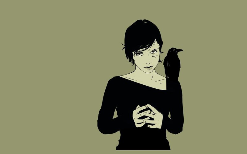 woman with crow on shoulder