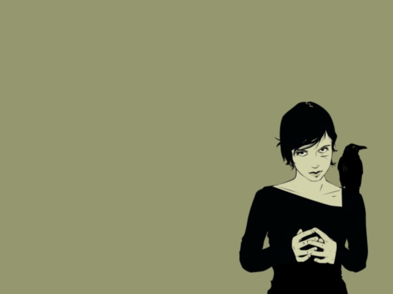 woman with crow on shoulder