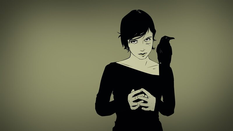 woman with crow on shoulder