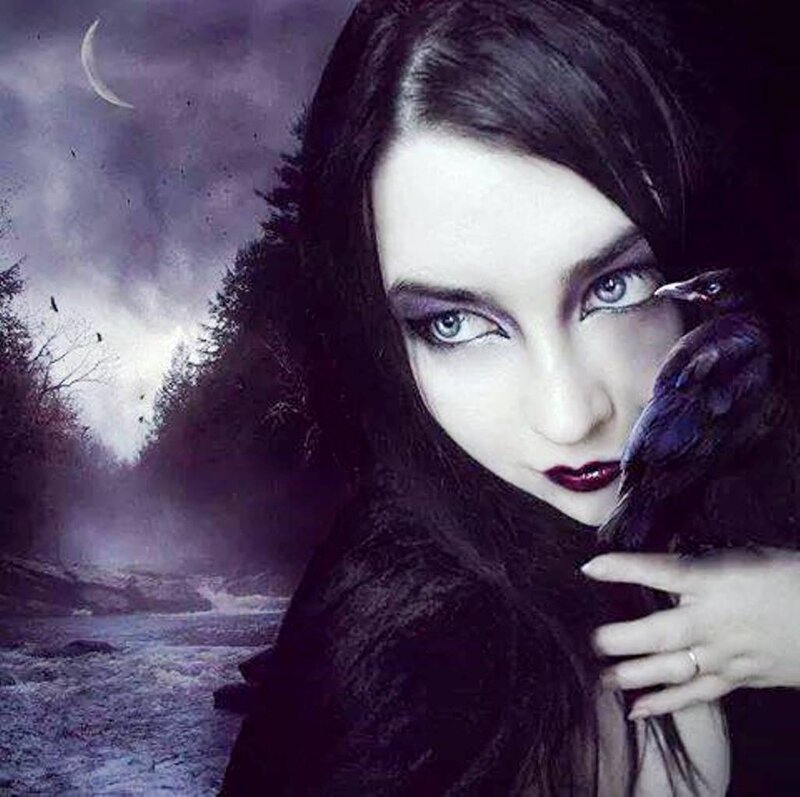 Woman with Crow — Purple, Dramatic, Night