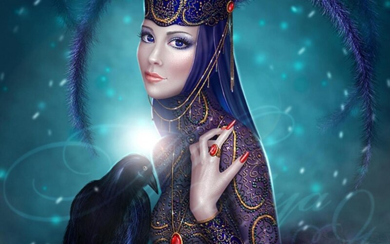 Woman with Crow — Purple, Mystical