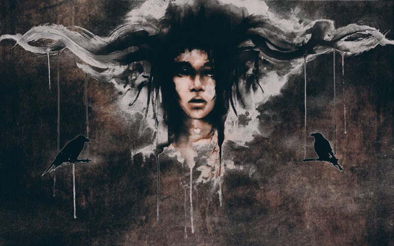 Woman with Crow Silhouettes