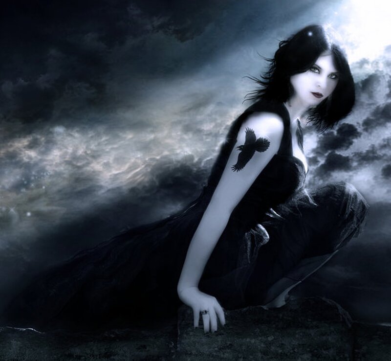 Woman with Crow Tattoo — Black