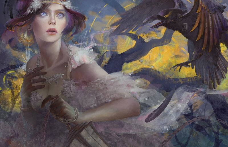 Woman with Crow — Yellow