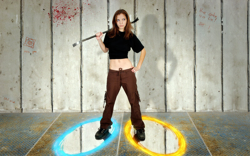 Woman with crowbar in industrial setting