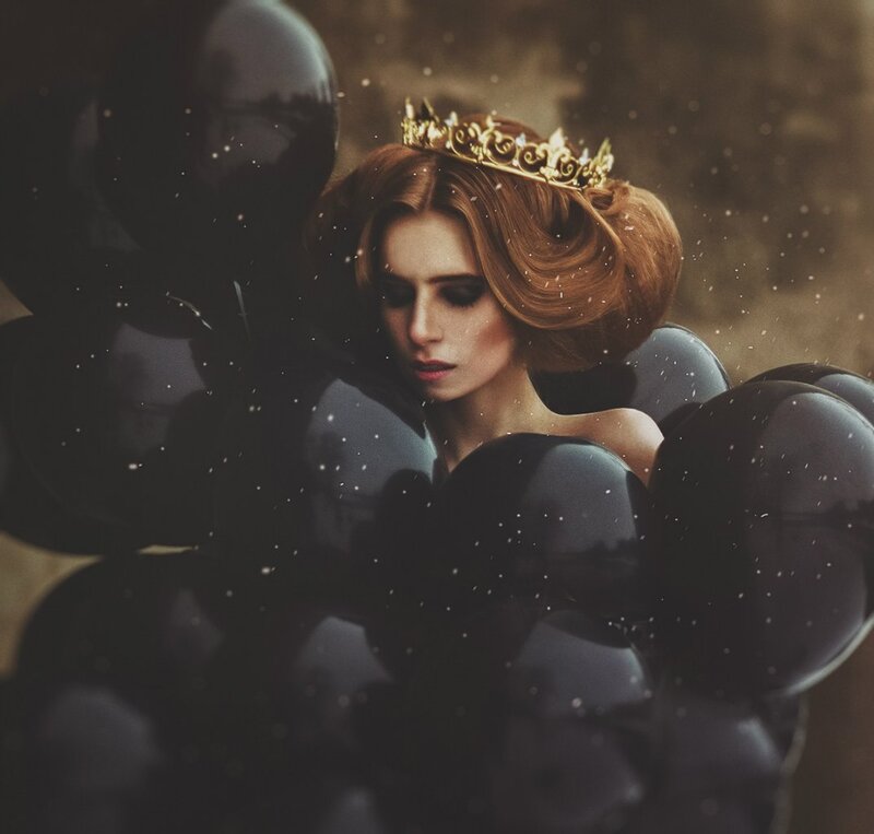 Woman with Crown and Balloons