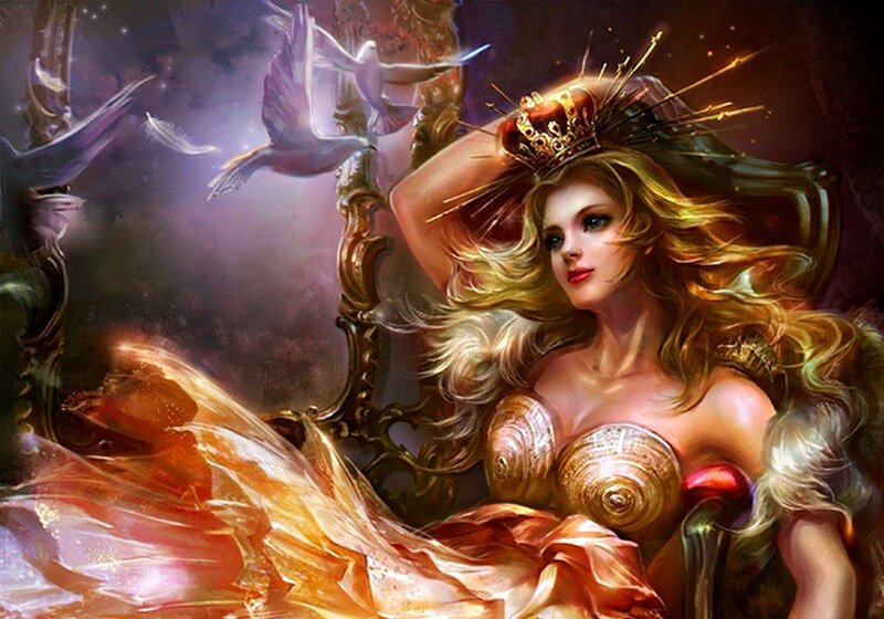 Woman with Crown and Birds — Gold