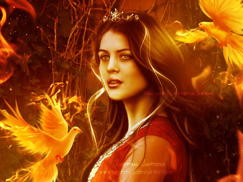 Woman with Crown and Birds — Orange
