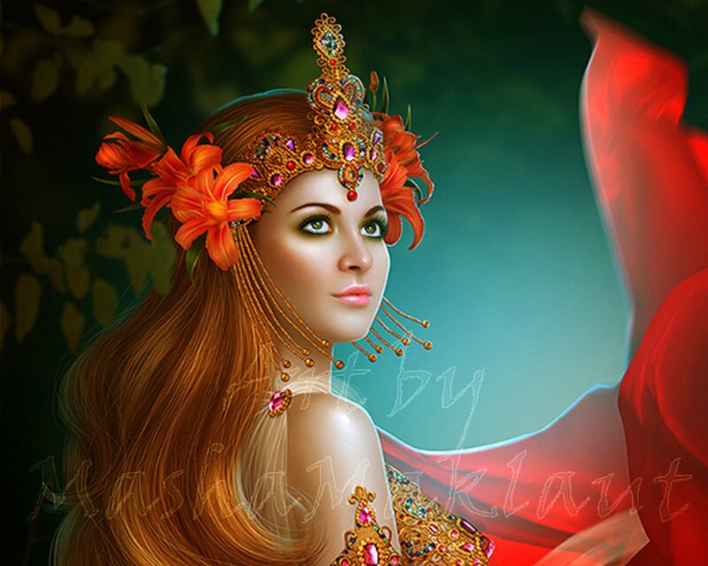 Woman with Crown and Flowers — Orange
